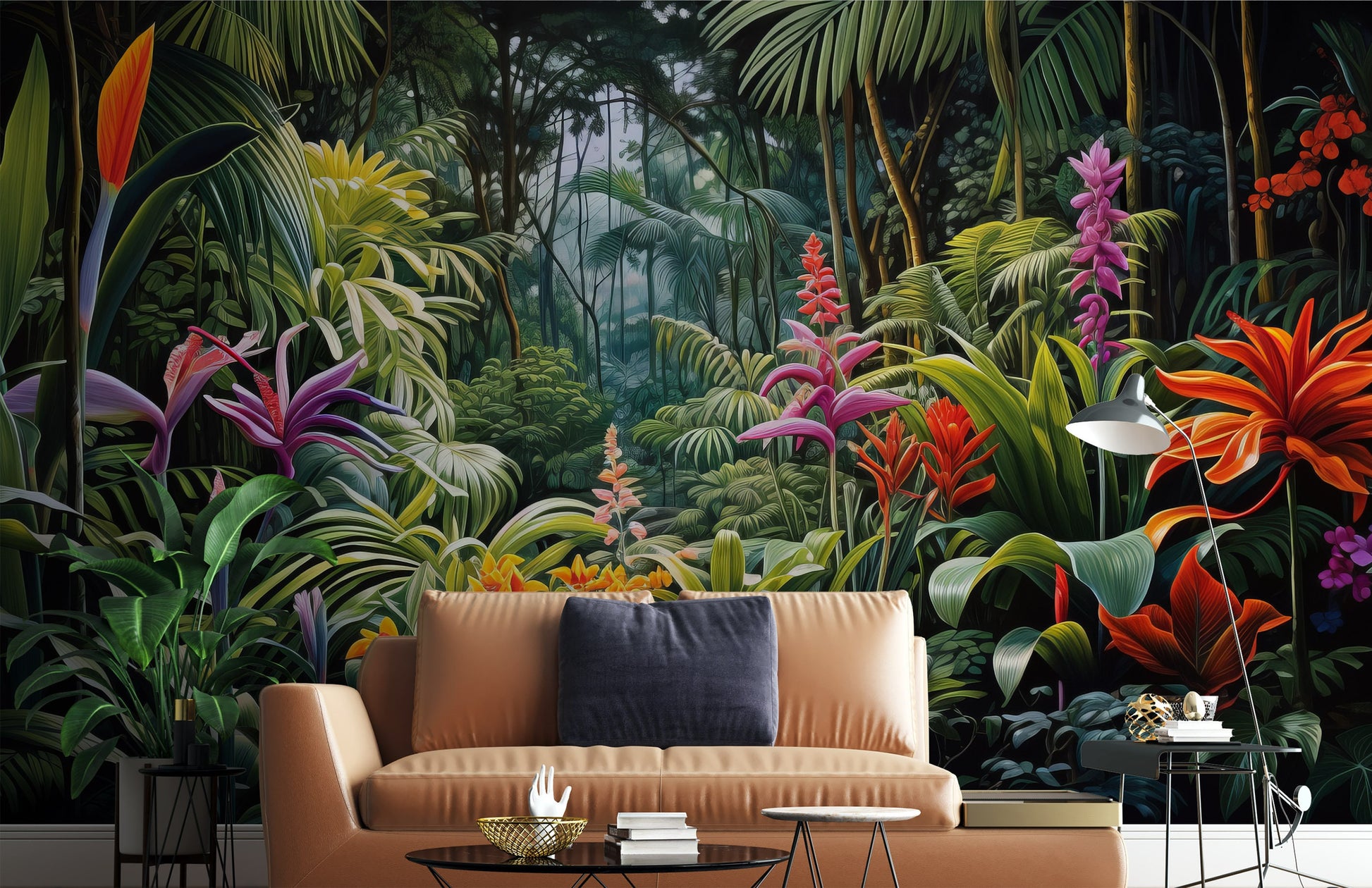 Tropical Forest Landscape Rainforest Tropical Wallpaper – room setting, Golden Era Walls