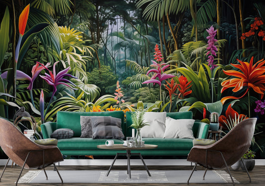 Tropical Forest Landscape Rainforest Tropical Wallpaper – detail view, Golden Era Walls