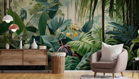 Tropical Forest Jungle Tropical Wallpaper – room setting, Golden Era Walls