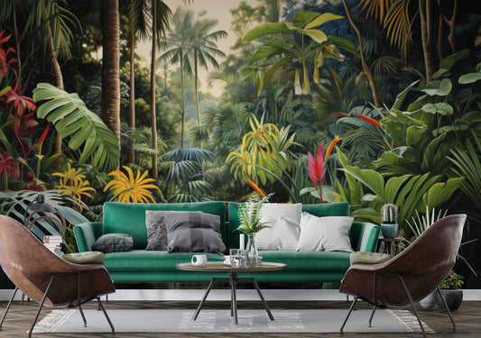 Soft Rainforest Banana Trees Tropical Wallpaper – peel and stick wallpaper mural, Golden Era Walls