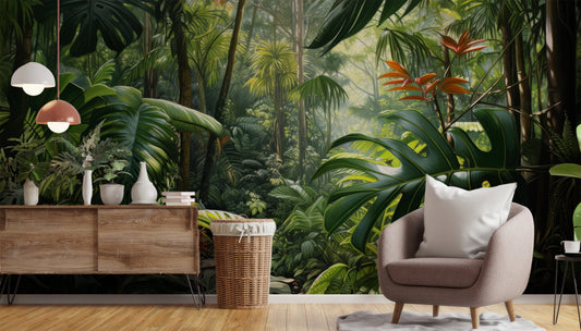 Rainforest Jungle Tropical Green Floral Wallpaper – detail view, Golden Era Walls