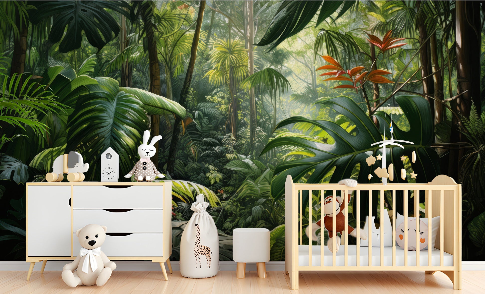 Rainforest Jungle Tropical Green Floral Wallpaper – alternate view, Golden Era Walls