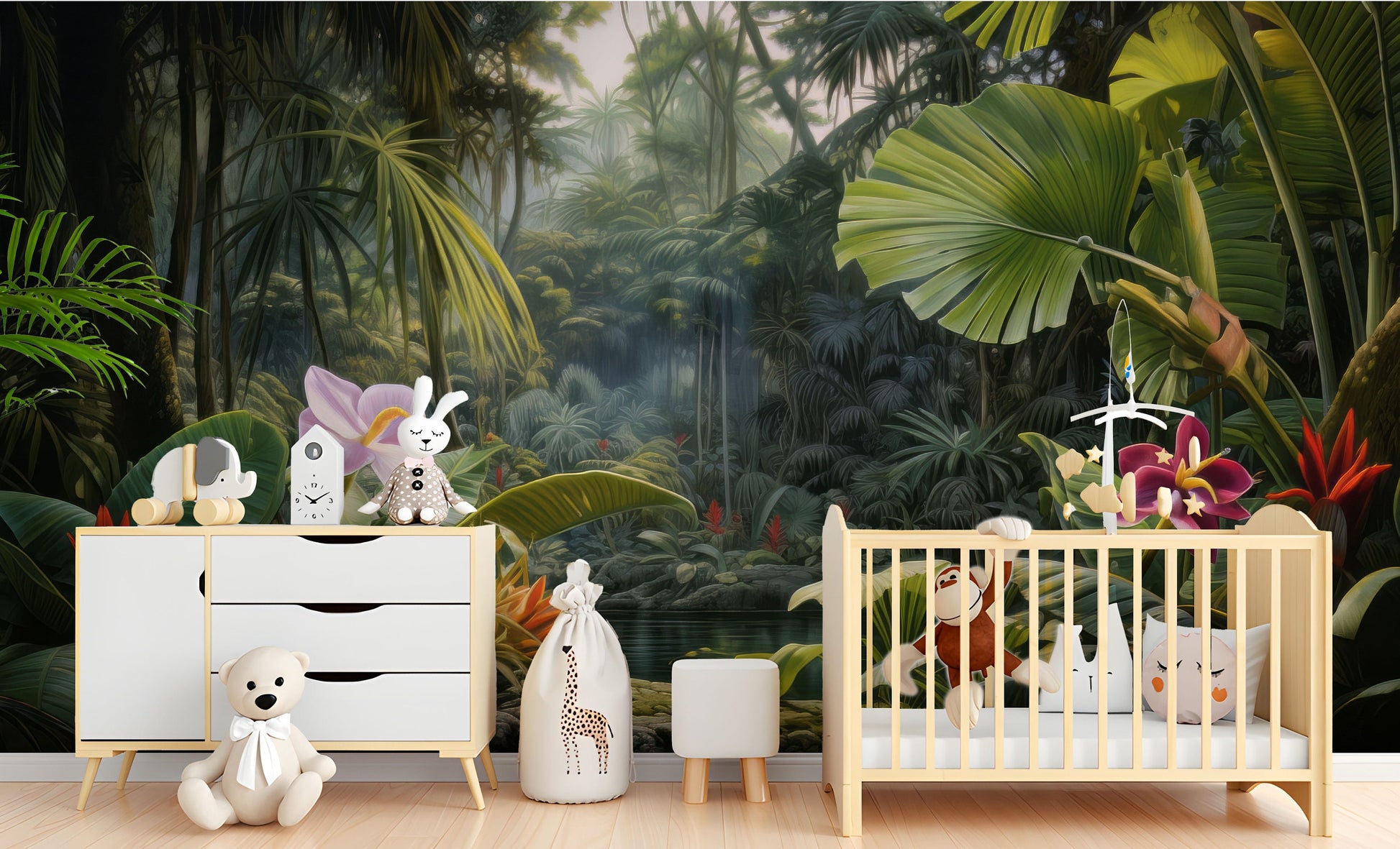 Painted Tropical Forest Plants Floral Wallpaper – alternate view, Golden Era Walls