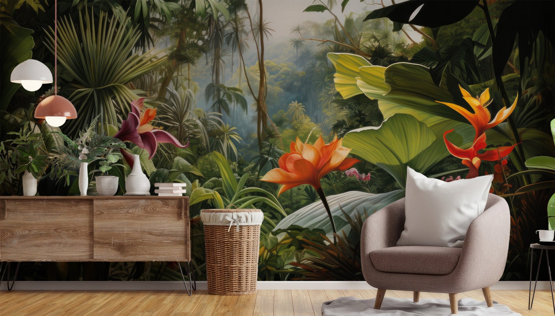 Misty Rainforest Tropical Tropical Tropical Wallpaper – detail view, Golden Era Walls