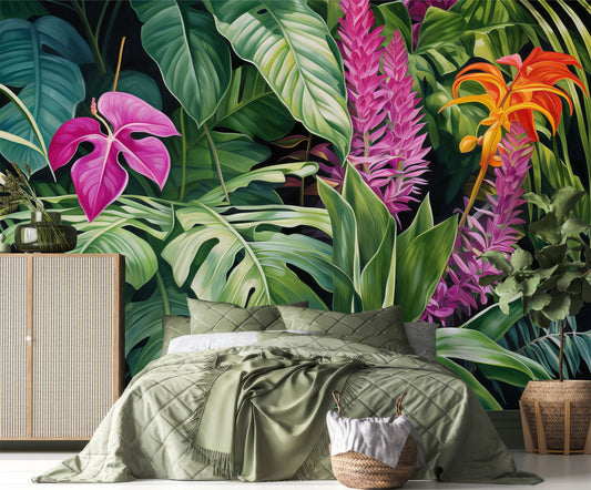Tropical Floral Self Adhesive Floral Wallpaper – peel and stick wallpaper mural, Golden Era Walls