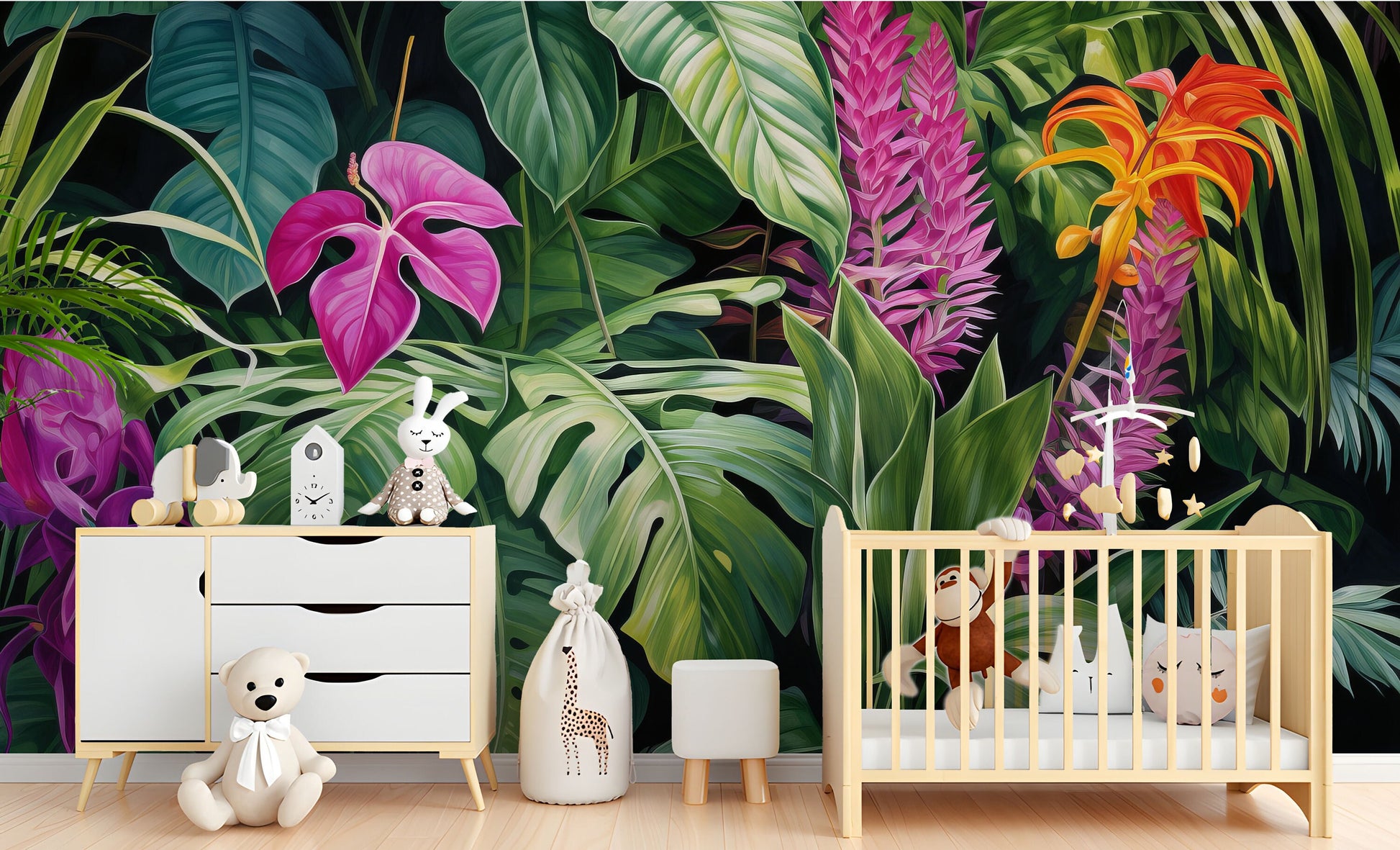 Tropical Floral Self Adhesive Floral Wallpaper – alternate view, Golden Era Walls