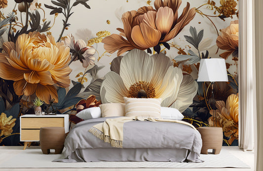Luxury Flower Watercolor Floral Floral Wallpaper – peel and stick wallpaper mural, Golden Era Walls