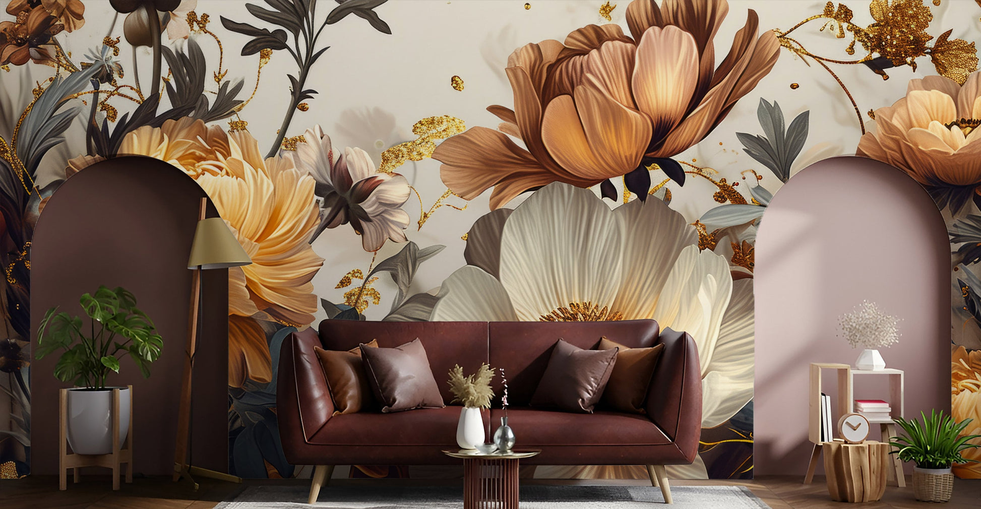 Luxury Flower Watercolor Floral Floral Wallpaper – lifestyle view, Golden Era Walls