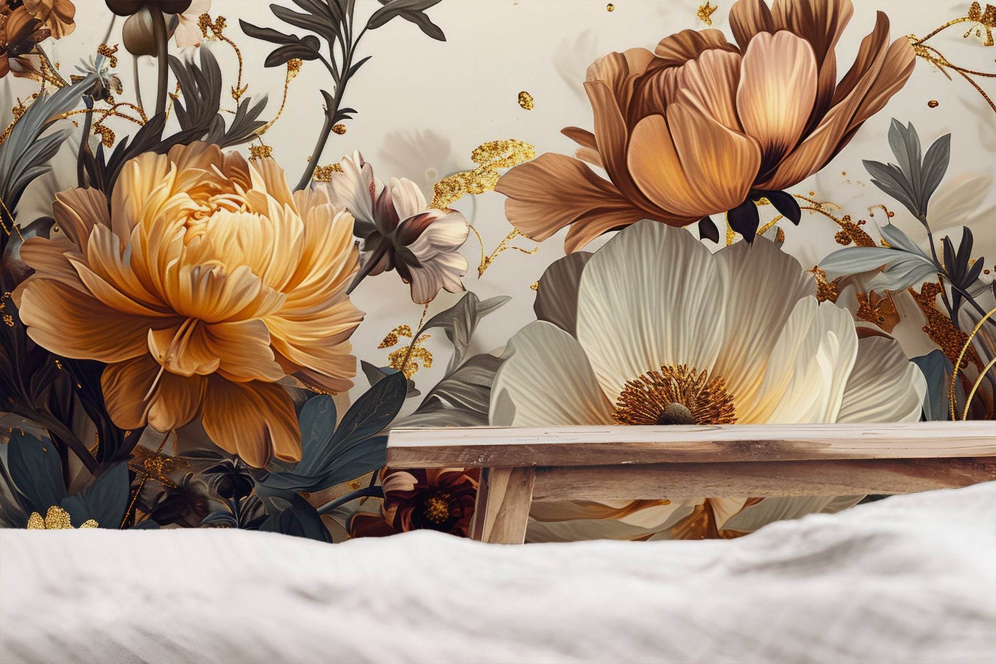 Luxury Flower Watercolor Floral Floral Wallpaper – detail view, Golden Era Walls