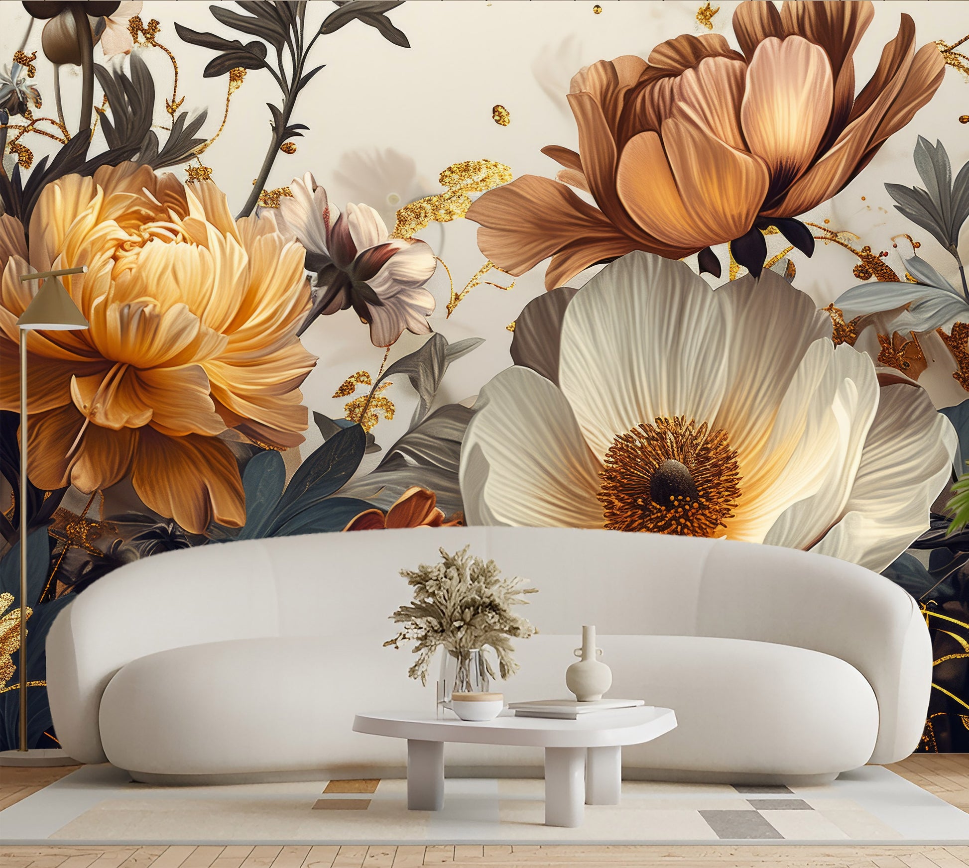 Luxury Flower Watercolor Floral Floral Wallpaper – alternate view, Golden Era Walls