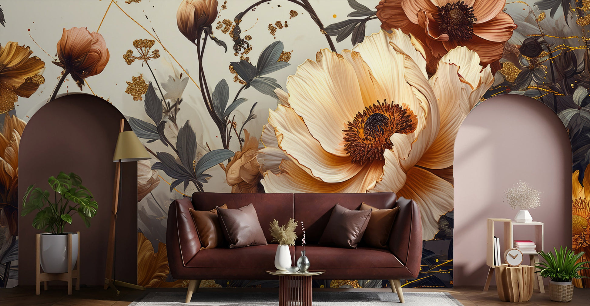 Gold Beige Peonies Floral Floral Wallpaper – detail view, Golden Era Walls