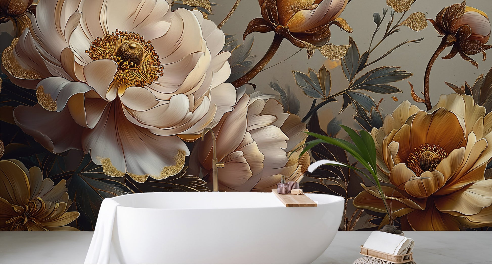 Dark Floral Botanical Luxury Floral Wallpaper – alternate view, Golden Era Walls
