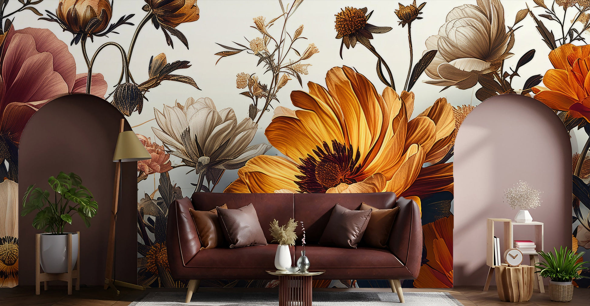 Bright Peony Light Gold Floral Wallpaper – detail view, Golden Era Walls