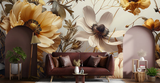 Boho Blush Watercolor Peony Floral Wallpaper – lifestyle view, Golden Era Walls