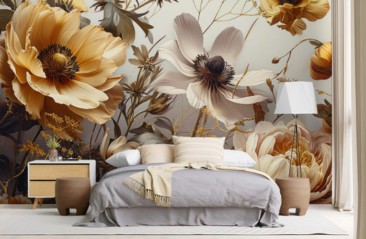 Boho Blush Watercolor Peony Floral Wallpaper – peel and stick wallpaper mural, Golden Era Walls