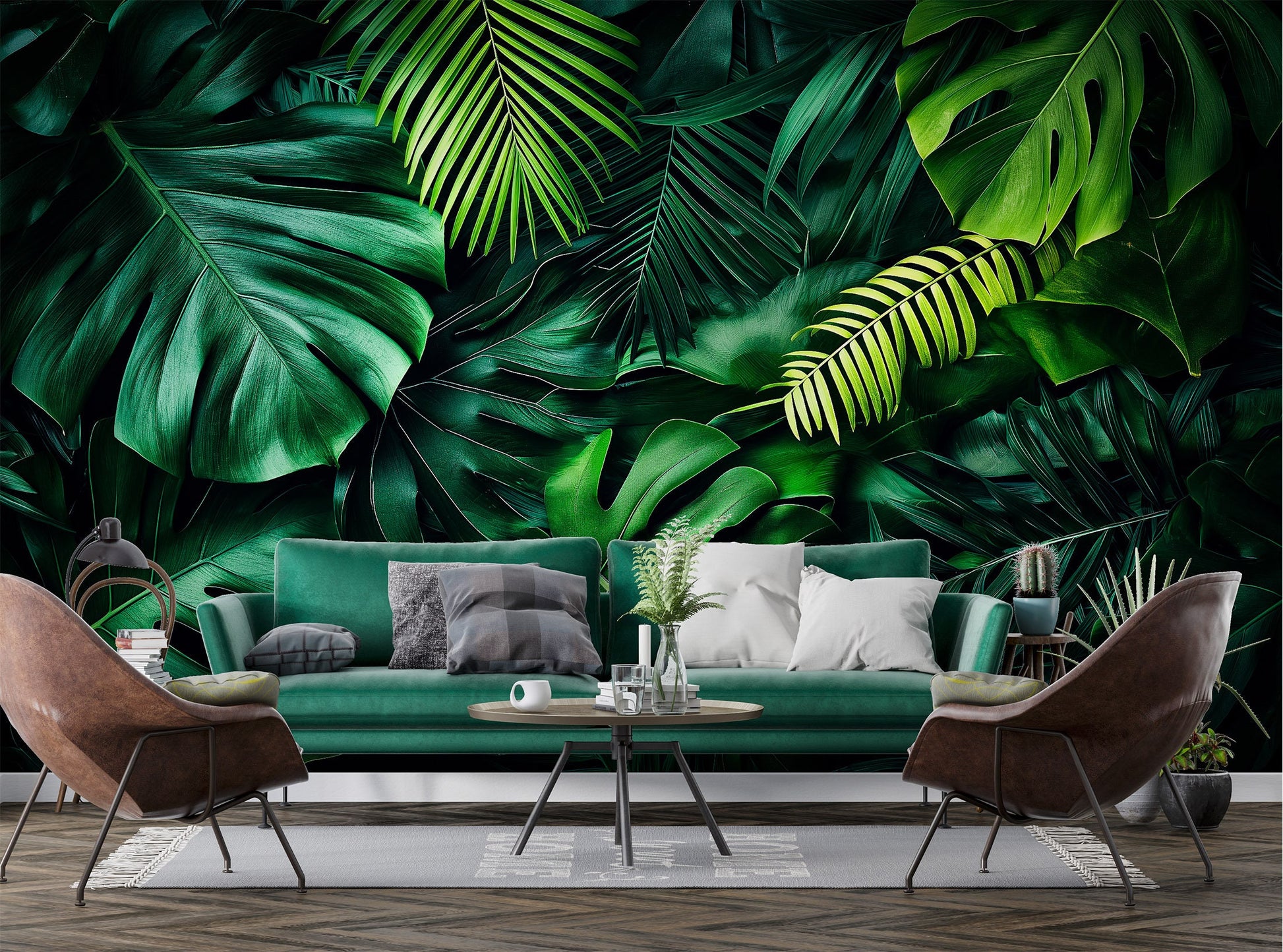 Dark Tropical Elegant Monstera Floral Wallpaper – peel and stick wallpaper mural, Golden Era Walls