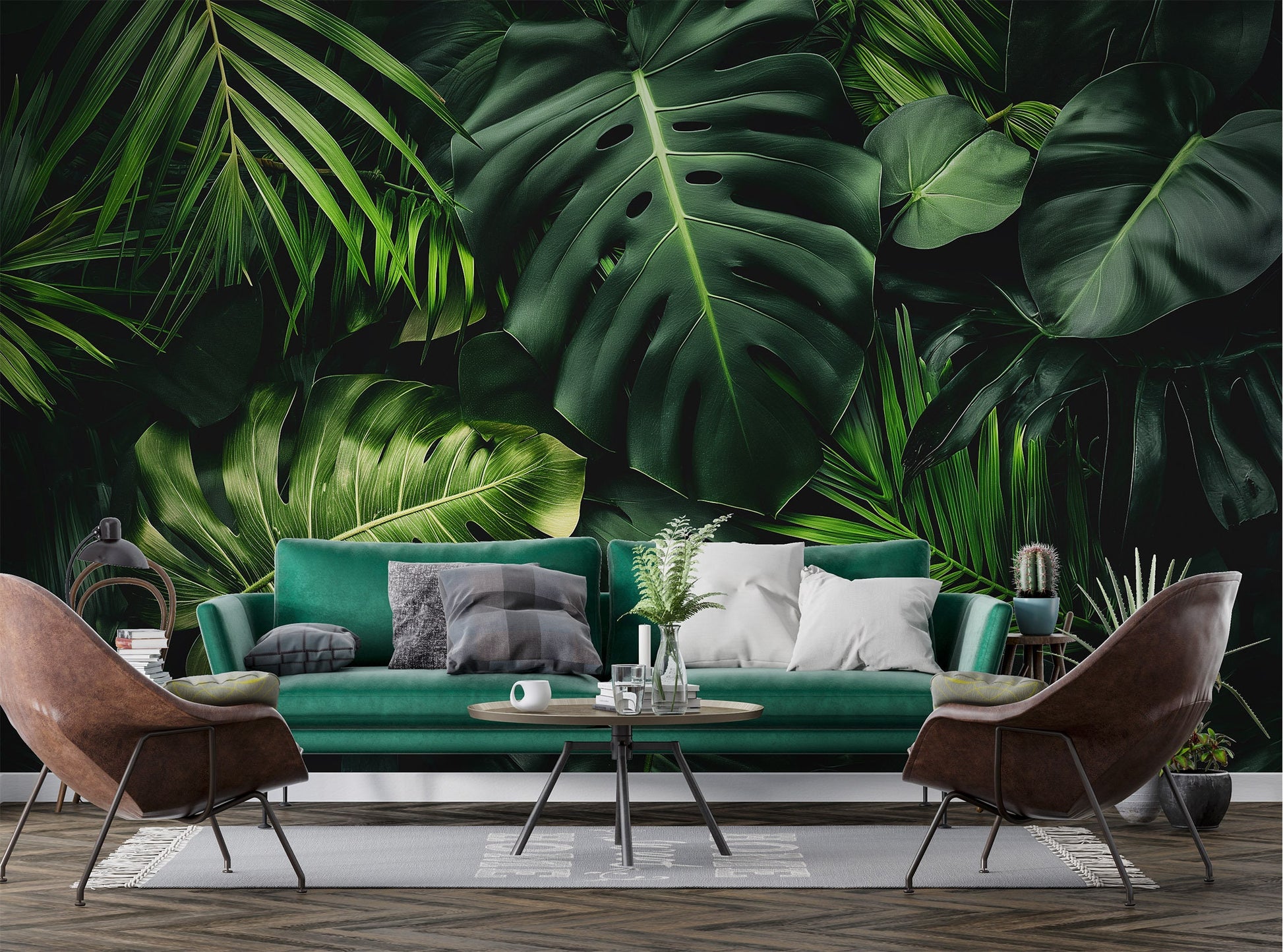 Dark Tropical Jungle Leaves Floral Wallpaper – detail view, Golden Era Walls
