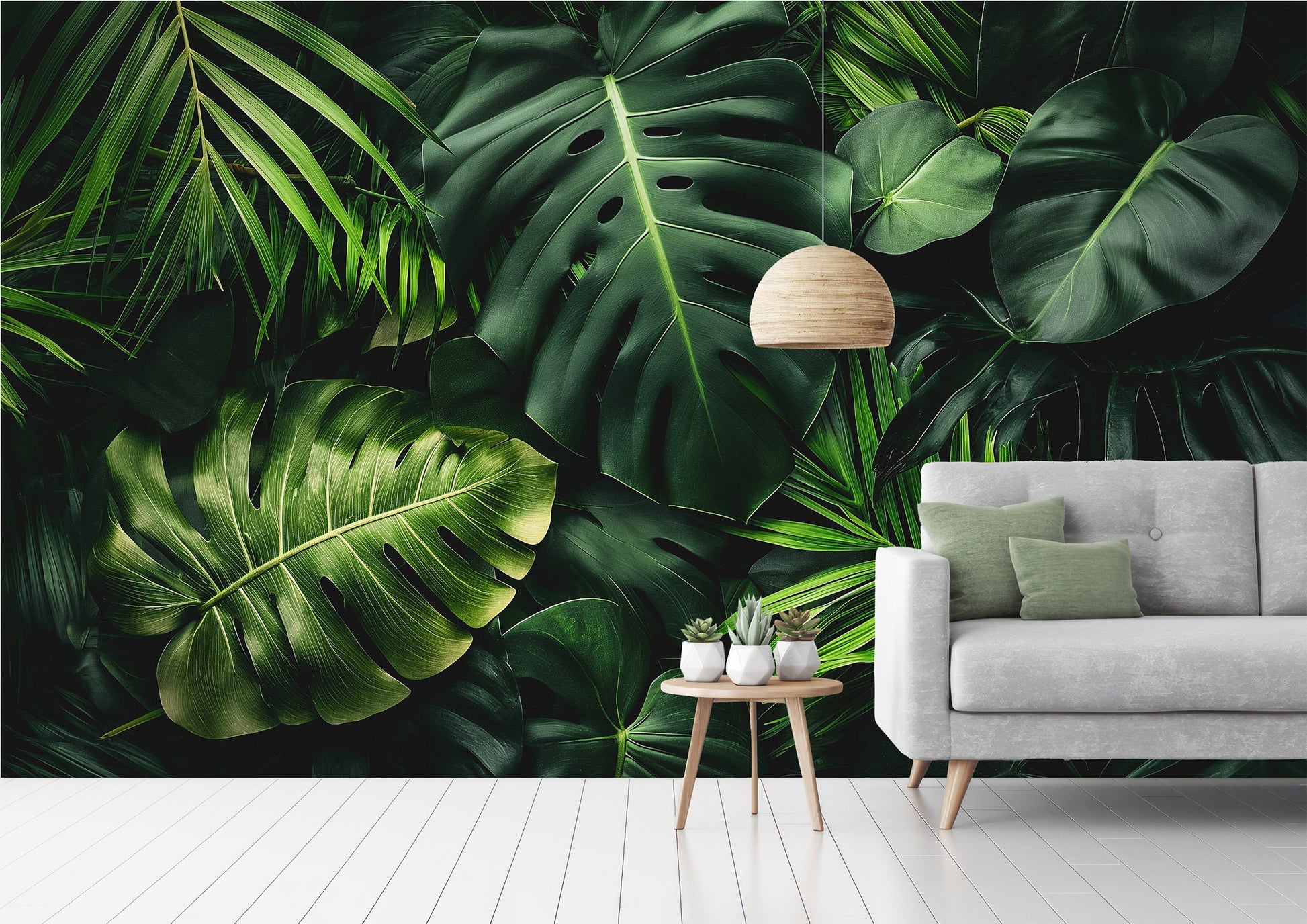 Dark Tropical Jungle Leaves Floral Wallpaper – lifestyle view, Golden Era Walls