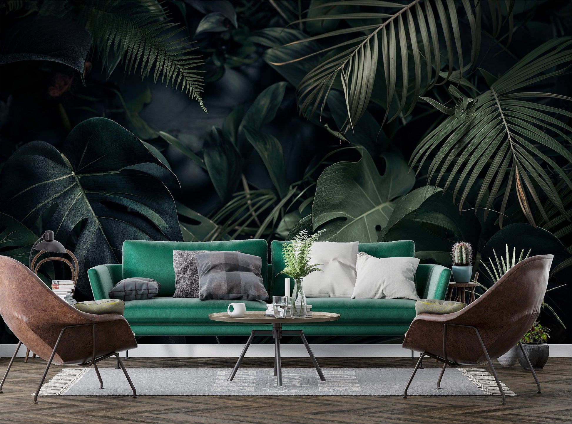 Exotic Leaves Dark Tropical Floral Wallpaper – detail view, Golden Era Walls