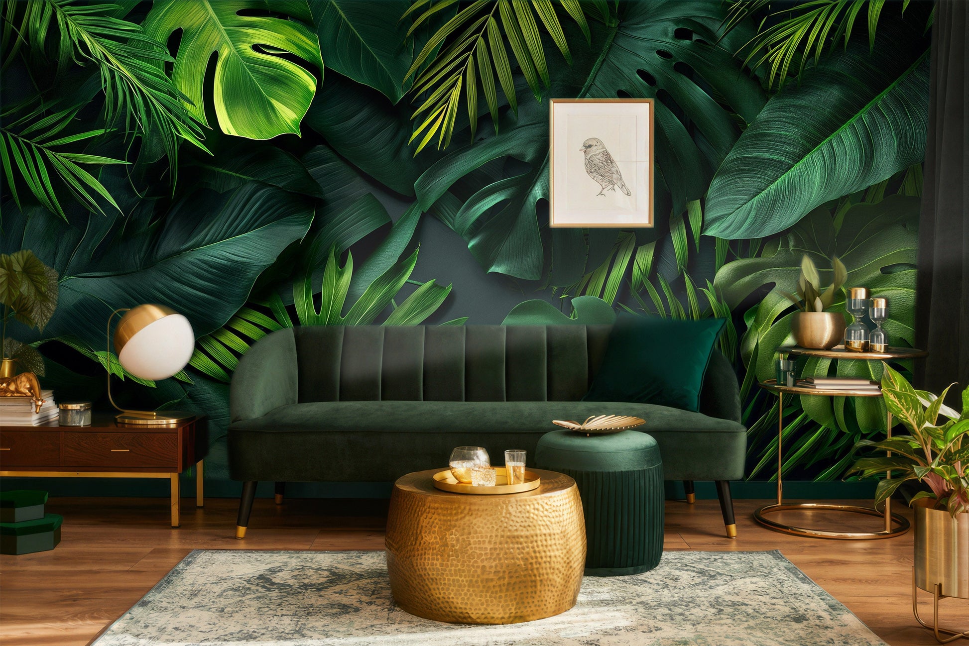 Jungle Leaves Dark Tropical Floral Wallpaper – alternate view, Golden Era Walls