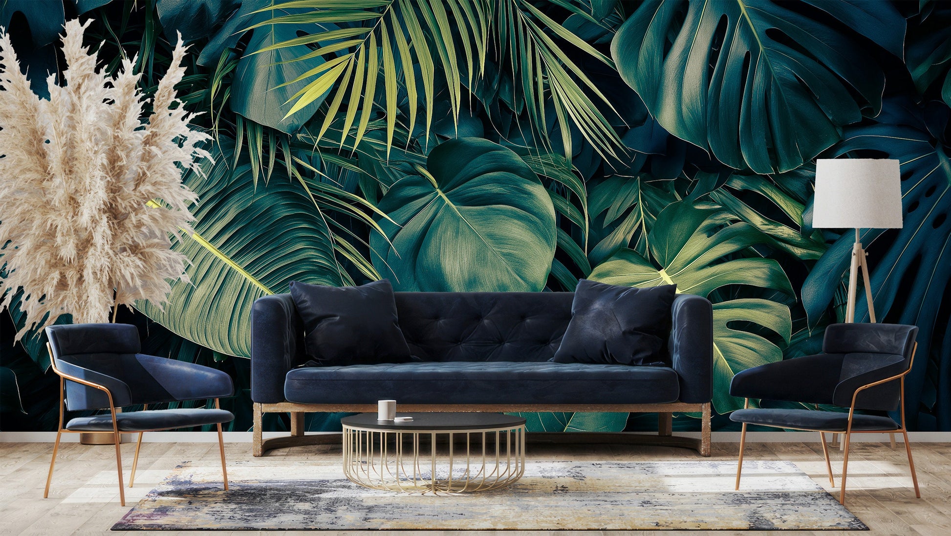 Dark Tropical Realistic Jungle Floral Wallpaper – detail view, Golden Era Walls
