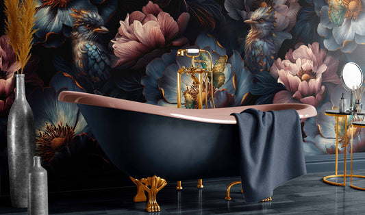 Dark Floral Luxury Accent Floral Wallpaper – lifestyle view, Golden Era Walls