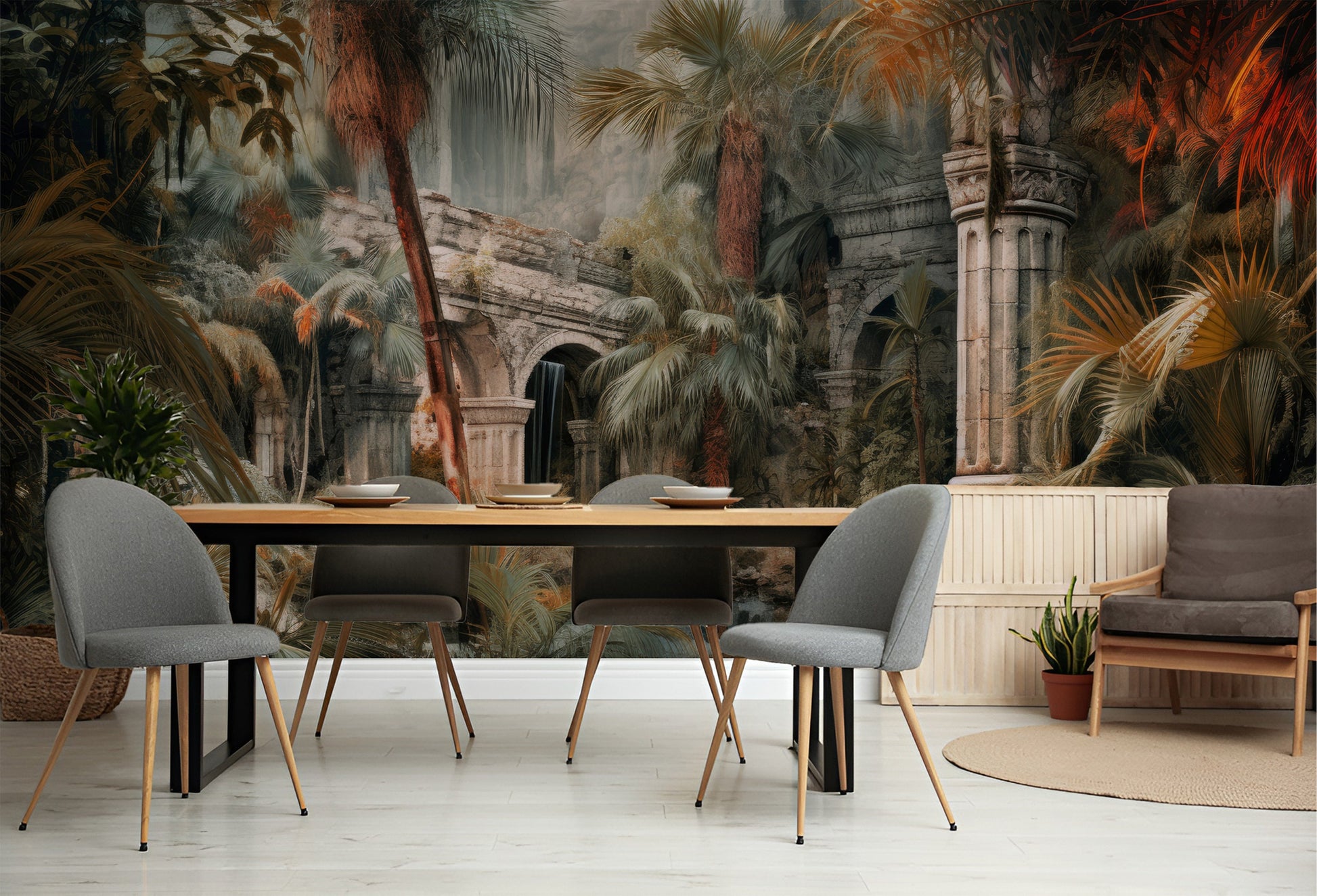 Vintage Jungle Old History Floral Wallpaper – alternate view, Golden Era Walls