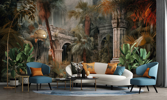 Vintage Jungle Old History Floral Wallpaper – peel and stick wallpaper mural, Golden Era Walls