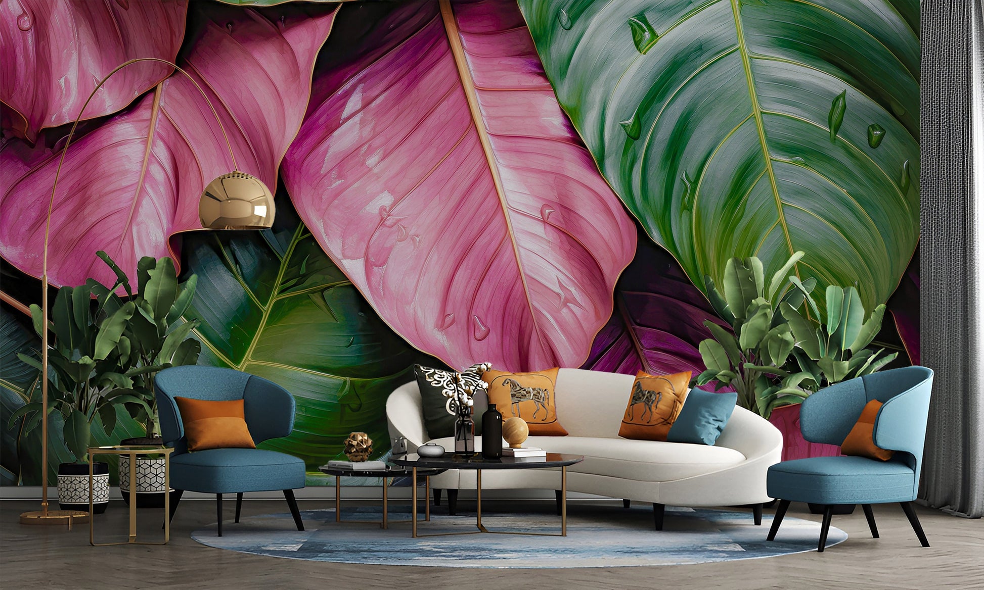 Watercolor Painting Leaves Tropical Tropical Wallpaper – peel and stick wallpaper mural, Golden Era Walls