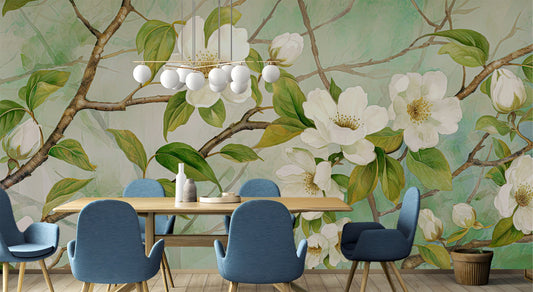 Watercolor Eucalyptus Leaf Soft Floral Wallpaper – detail view, Golden Era Walls