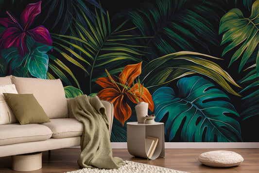 Vintage Botanical Abstract Jungle Floral Wallpaper – peel and stick wallpaper mural, Golden Era Walls