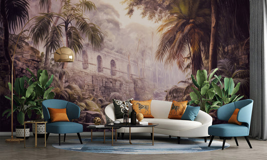 Tropical Retreat Jungle Vintage Tropical Wallpaper – peel and stick wallpaper mural, Golden Era Walls