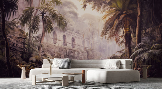 Tropical Retreat Jungle Vintage Tropical Wallpaper – detail view, Golden Era Walls