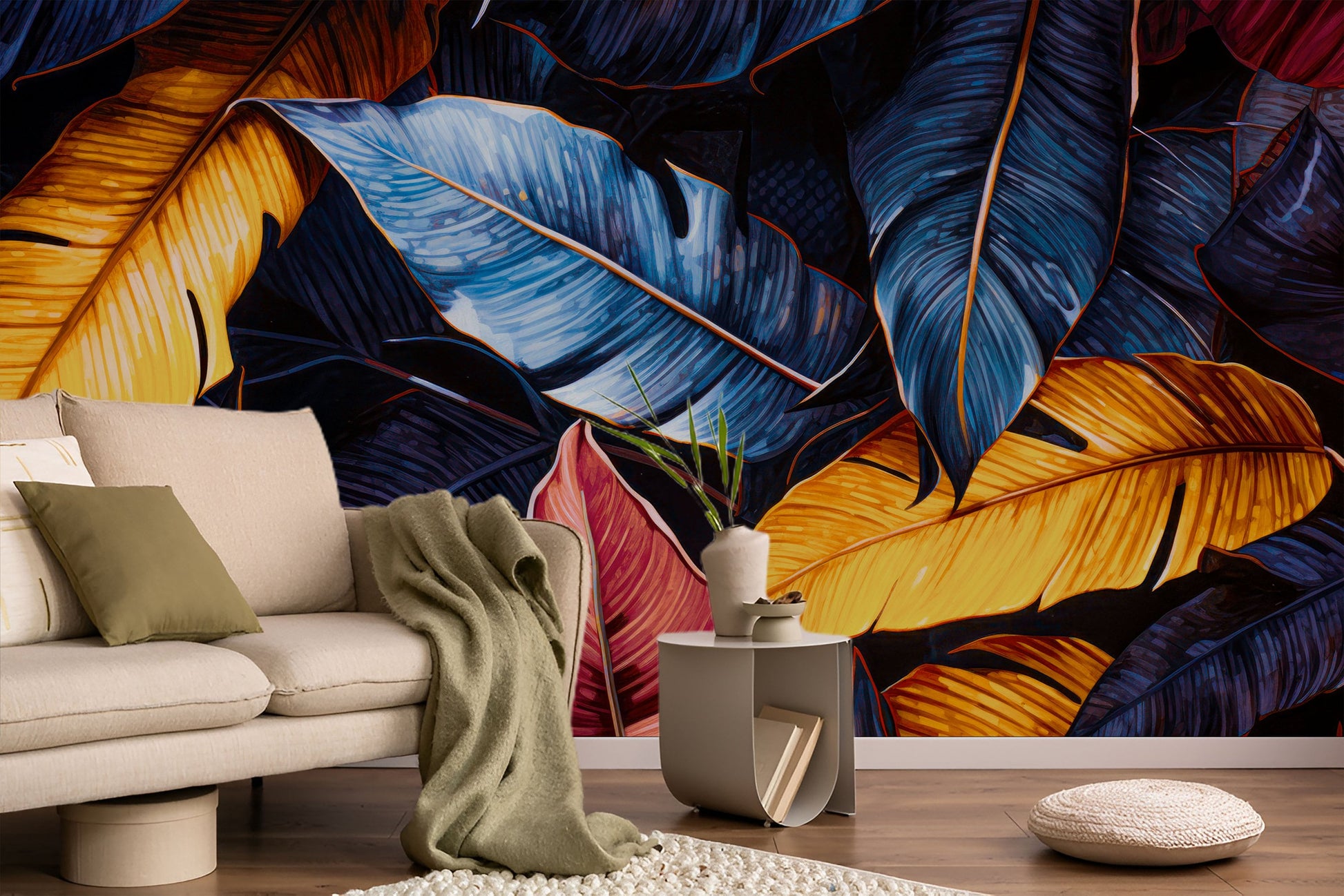 Tropical leaves Colorful Palm Floral Wallpaper – alternate view, Golden Era Walls