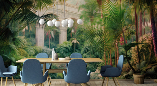 Jungle Adventure Rainforest Office Floral Wallpaper – detail view, Golden Era Walls