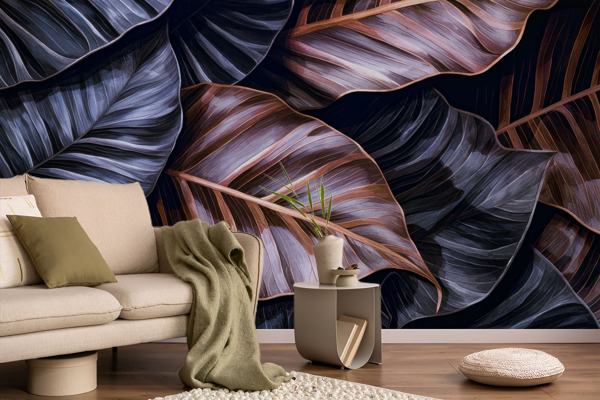 Dark Tropical Jungle Leaves Floral Wallpaper – alternate view, Golden Era Walls