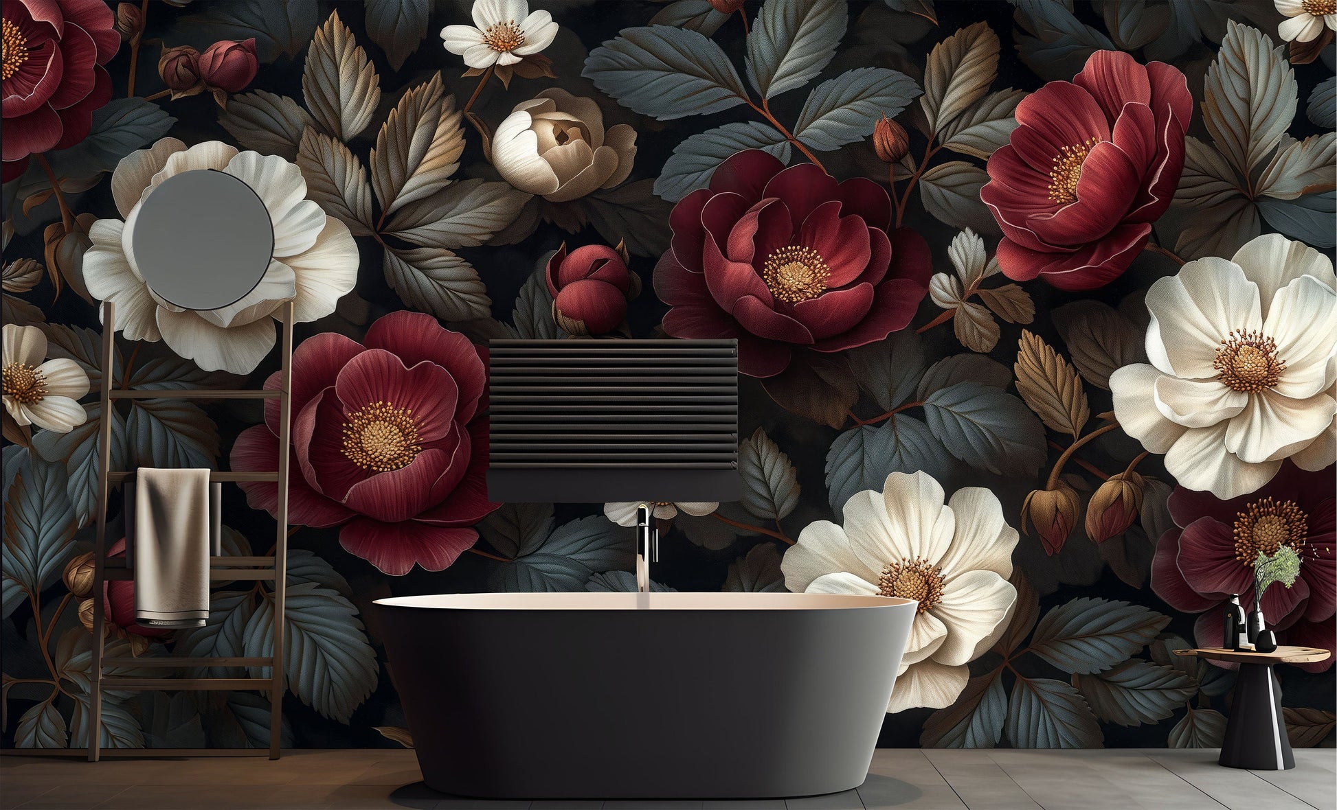 Beautiful Flowers Dark Floral Floral Wallpaper – scale reference, Golden Era Walls