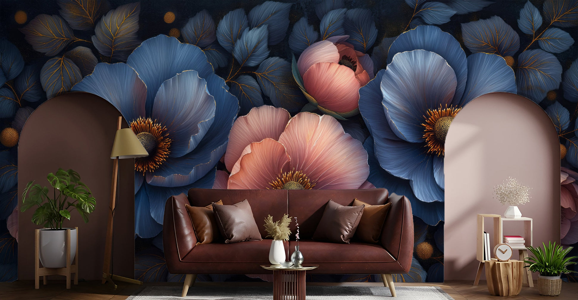 Boho Decor Dark Floral Floral Wallpaper – scale reference, Golden Era Walls