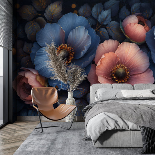 Boho Decor Dark Floral Floral Wallpaper – detail view, Golden Era Walls