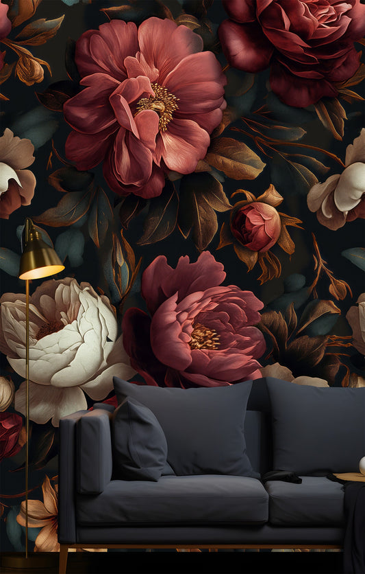 Boho Style Floral Decor Floral Wallpaper – peel and stick wallpaper mural, Golden Era Walls