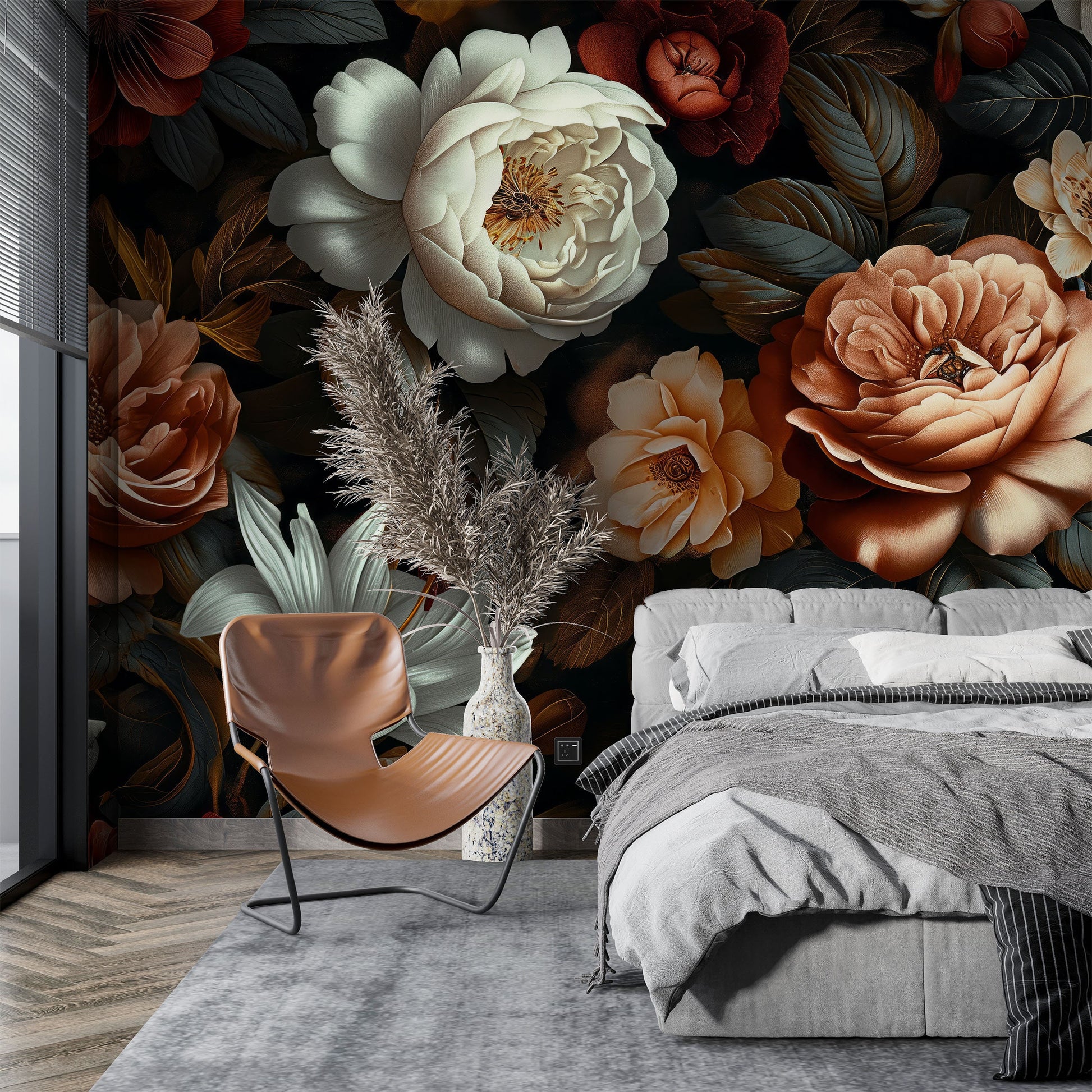 Dark Background Floral Botanical Floral Wallpaper Pattern – texture detail, Golden Era Walls