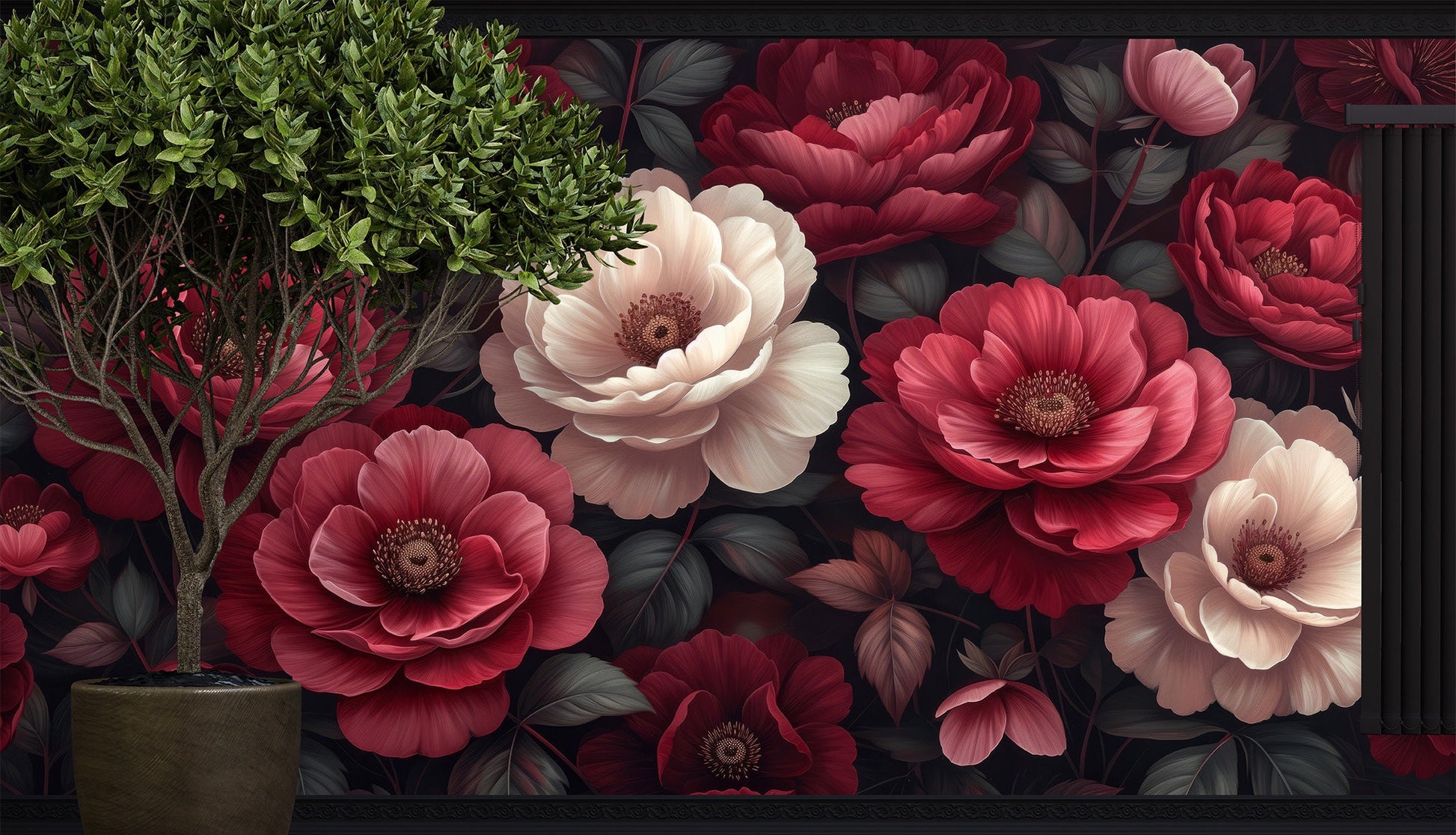 Dark Botanical Self Adhesive Floral Wallpaper – alternate view, Golden Era Walls