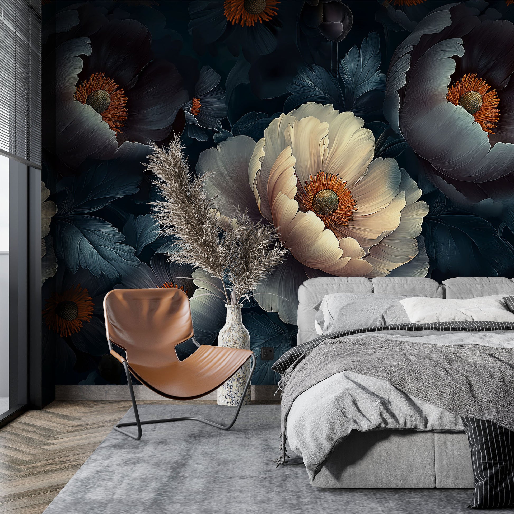 Dark Floral Golden Edges Floral Wallpaper Pattern – texture detail, Golden Era Walls