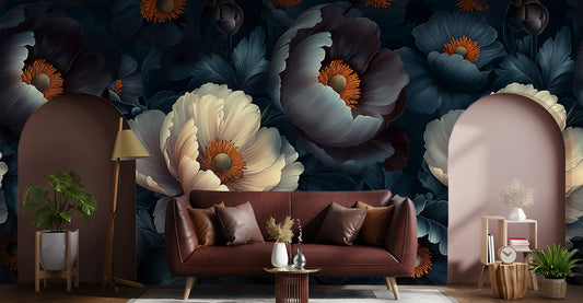 Dark Floral Golden Edges Floral Wallpaper Pattern – room setting, Golden Era Walls