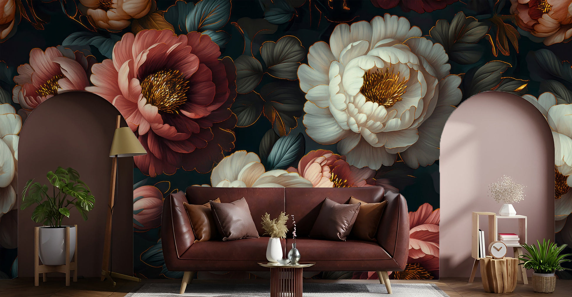 Elegant Vintage Floral Black Floral Wallpaper – detail view, Golden Era Walls