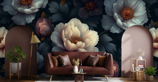 Gold Flowers Luxury Pattern Floral Wallpaper – room setting, Golden Era Walls