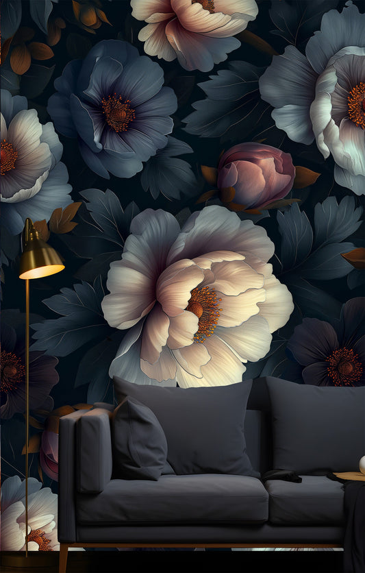 Gold Flowers Luxury Pattern Floral Wallpaper – peel and stick wallpaper mural, Golden Era Walls