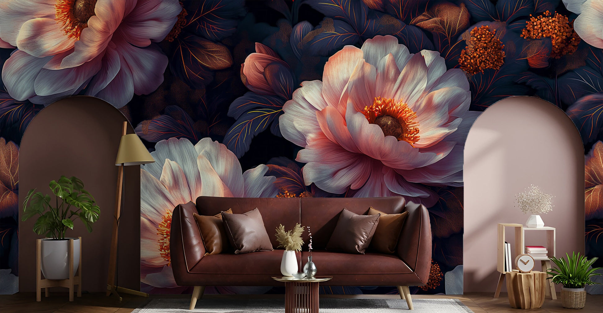 Golden Elegant Watercolor Peony Floral Wallpaper – alternate view, Golden Era Walls