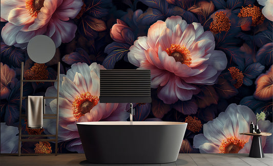 Golden Elegant Watercolor Peony Floral Wallpaper – detail view, Golden Era Walls