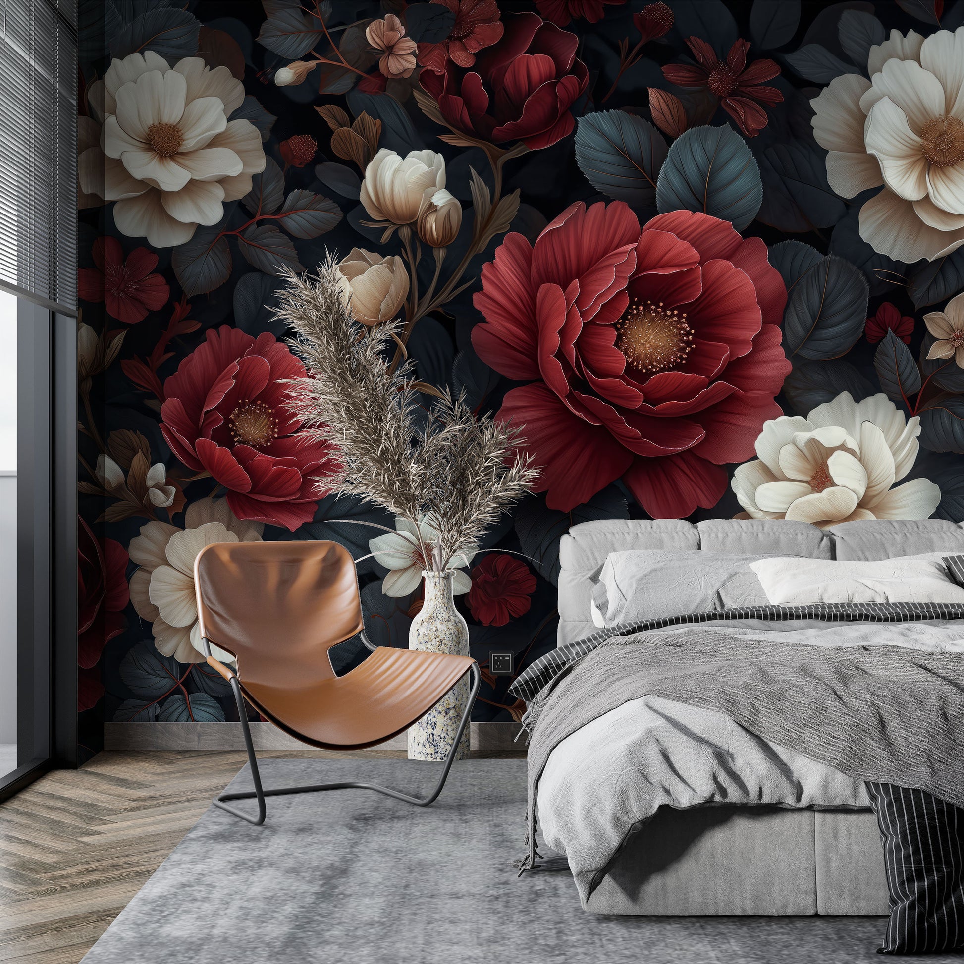 Decor Dark Floral Stylish Floral Wallpaper – detail view, Golden Era Walls
